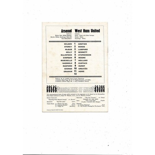 1969/70 Arsenal v West Ham United Football Programme