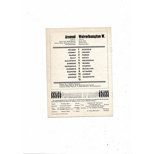 1969/70 Arsenal v Wolves Football Programme