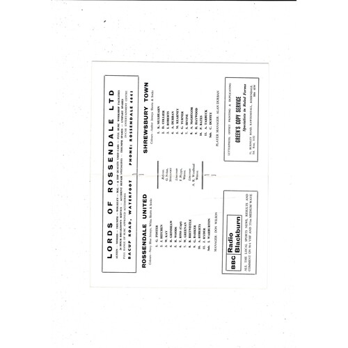 Rossendale United v Shrewsbury Town FA Cup Football Programme 1975/76