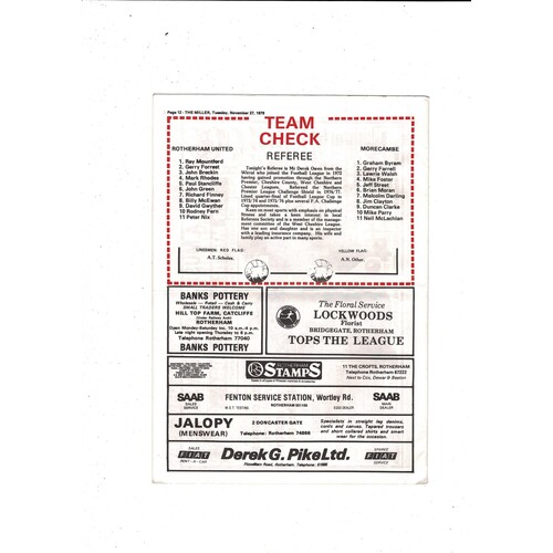 Rotherham v Morecombe 1st Round Replay FA Cup Football Programme 1979/80