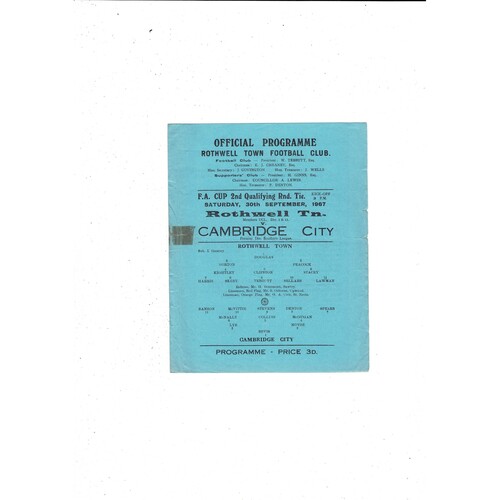 Rothwell Town v Cambridge City FA Cup Football Programme 1967/68
