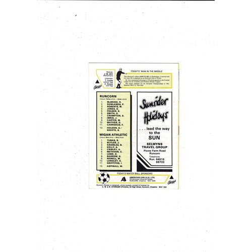 Runcorn v Wigan Athletic FA Cup Football Programme 1985/86