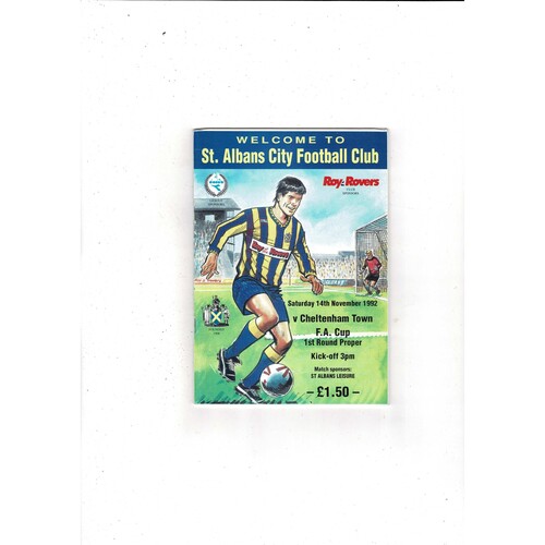 St. Albans City v Cheltenham Town FA Cup Football Programme 1992/93