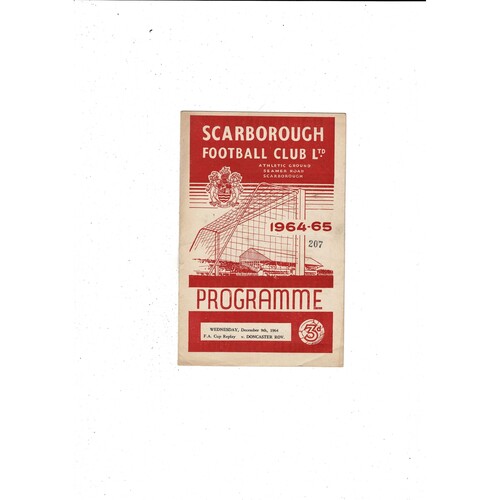Scarborough v Doncaster Rovers Replay FA Cup Football Programme 1964/65