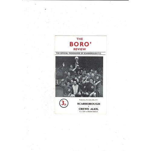 Scarborough v Crewe Alexandra FA Cup Replay Football Programme 1973/74