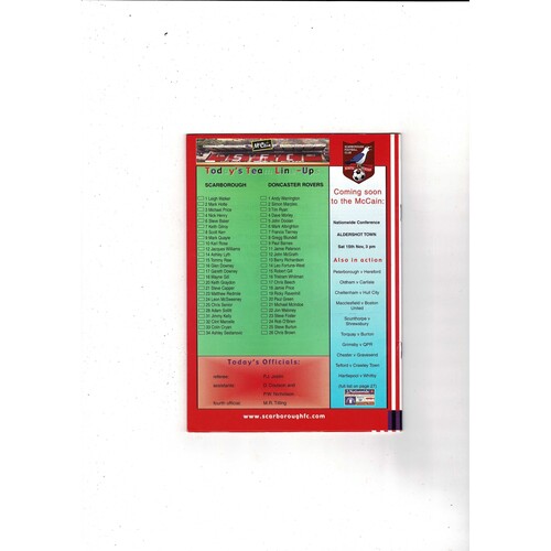 Scarborough v Doncaster Rovers FA Cup Football Programme 2003/04