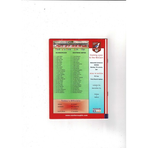 Scarborough v Southend United FA Cup Replay Football Programme 2003/04