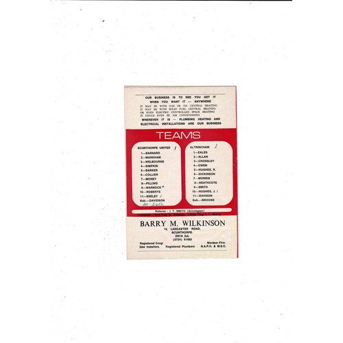 Scunthorpe United v Altrincham FA Cup Football Programme 1974/75