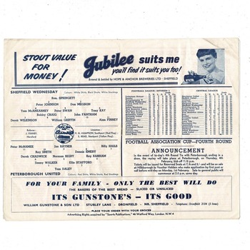 Sheffield Wednesday v Peterborough United FA Cup Football Programme 1959/60