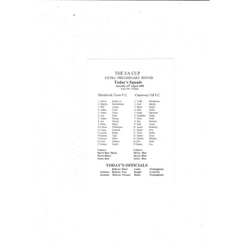 Shirebrook Town v Causeway United FA Cup Football Programme 2008/09