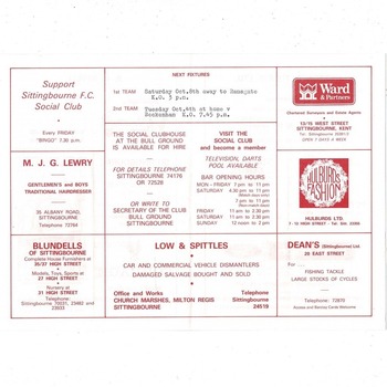 Sittingbourne v Three Bridges FA Cup Football Programme 1983/84