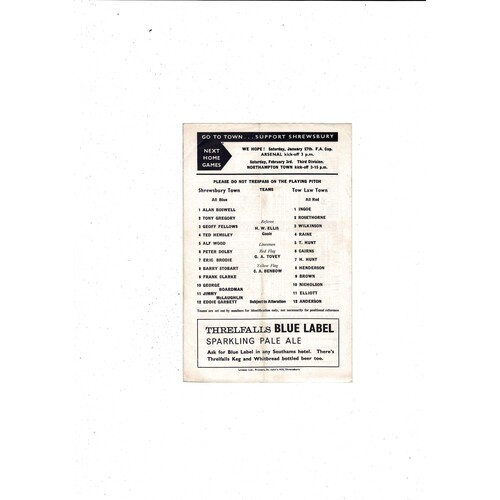 Shrewsbury Town v Tow Law Town FA Cup Replay Football Programme 1967/68