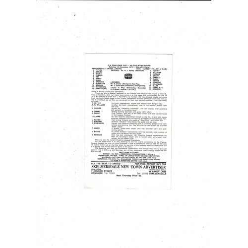 Skelmersdale United v Rhyl FA Cup Football Programme 1972/73