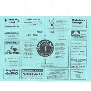 Slough Town v Millwall FA Cup Football Programme 1982/83