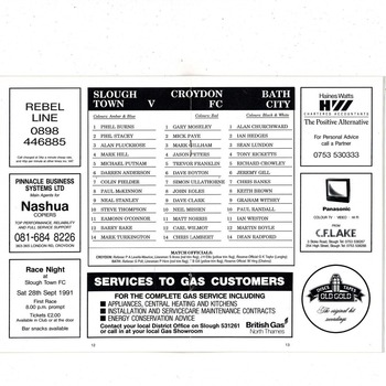 Slough Town v Croydon FA Cup Football Programme 1991/92