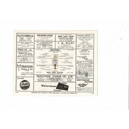 1953/54 Brentford v West Ham United Football Programme