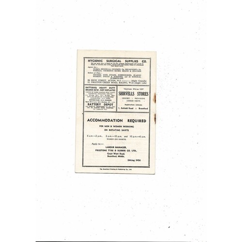 1953/54 Brentford v West Ham United Football Programme