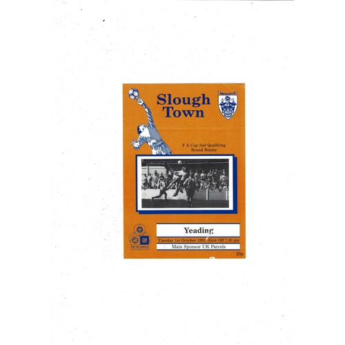 Slough Town v Yeading FA Cup Replay Football Programme 1991/92