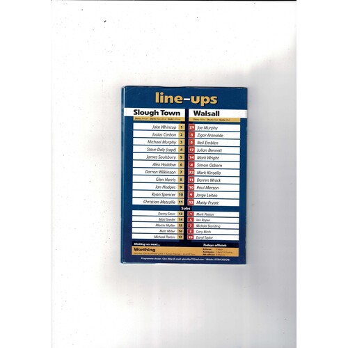 Slough Town v Walsall FA Cup Football Programme + Press Cutting 2004/05