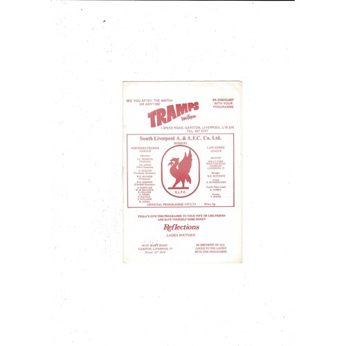 South Liverpool v Tranmere Rovers FA Cup Football Programme 1972/73