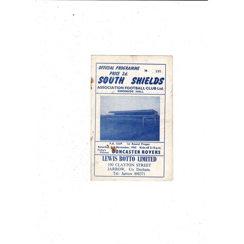 South Shields v Doncaster Rovers FA Cup Football Programme 1962/63