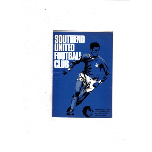 Southend United v Brentwood Town FA Cup Football Programme 1968/69