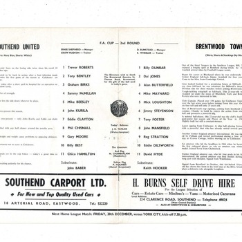 Southend United v Brentwood Town FA Cup Football Programme 1968/69