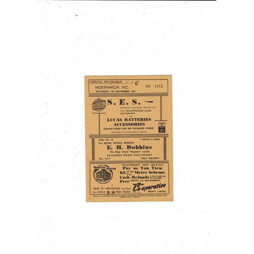 Southport v Northwich Victoria FA Cup Football Programme 1961/62