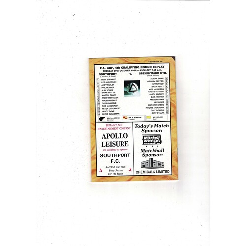 Southport v Spennymoor United Replay FA Cup Football Programme 1996/97