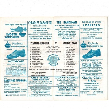 Stafford Rangers v Halifax Town FA Cup Football Programme 1974/75