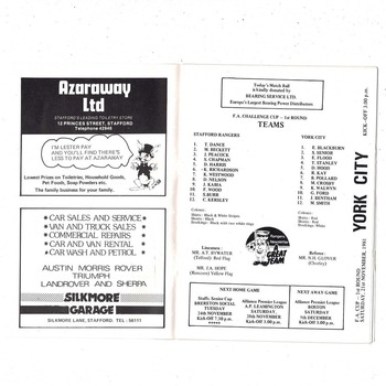 Stafford Rangers v York City FA Cup Football Programme 1981/82