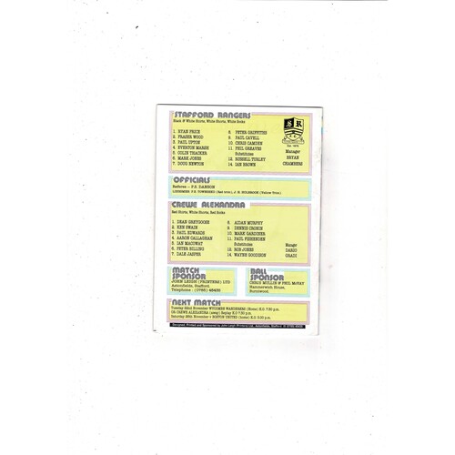 Stafford Rangers v Crewe Alexandra FA Cup Football Programme 1988/89