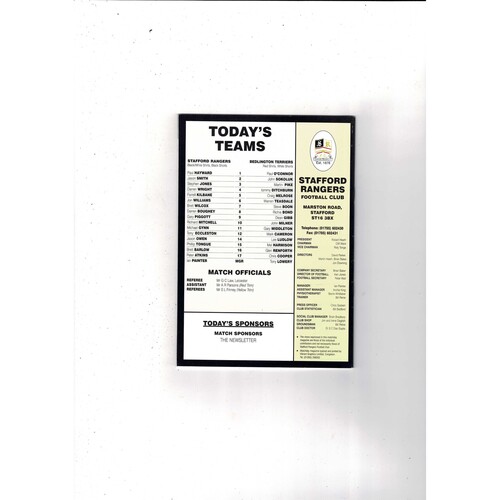 Stafford Rangers v Bedlington Terriers FA Cup Football Programme 1998/99