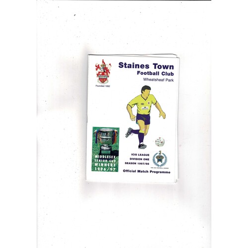 Staines Town v Barking FA Cup Football Programme + Team Sheet 1997/98