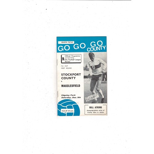 Stockport County v Macclesfield FA Cup Football Programme + League Review 1967/68
