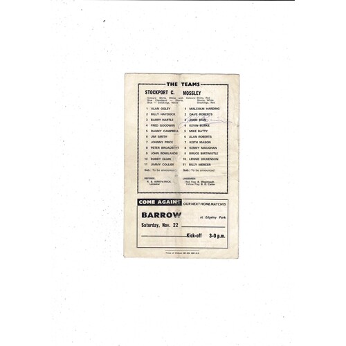 Stockport County v Mossley FA Cup Football Programme 1969/70 Autographed.