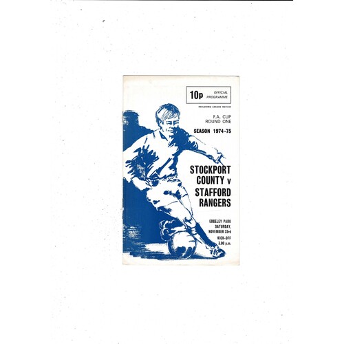 Stockport County v Stafford Rangers FA Cup Football Programme 1974/75