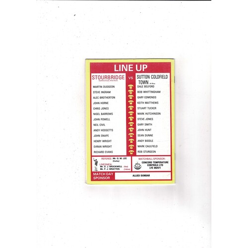 Stourbridge v Sutton Coldfield Town FA Cup Football Programme 1990/91