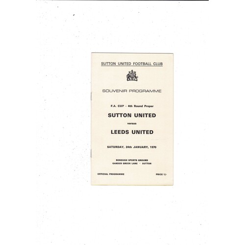 Sutton United v Leeds United FA Cup Football Programme (Souvenir Edition) 1970/71