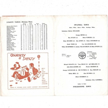 Swansea Town v Folkestone Town FA Cup Football Programme 1966/67