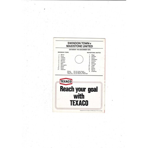 Swindon Town v Maidstone United FA Cup Football Programme 1974/75