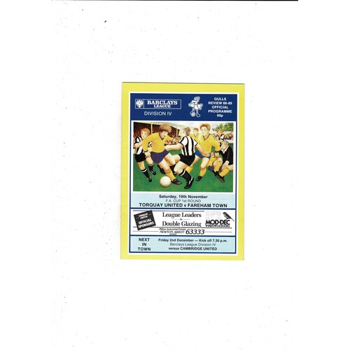 Torquay United v Fareham Town FA Cup Football Programme 1988/89
