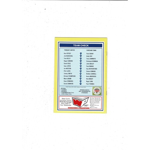 Torquay United v Fareham Town FA Cup Football Programme 1988/89