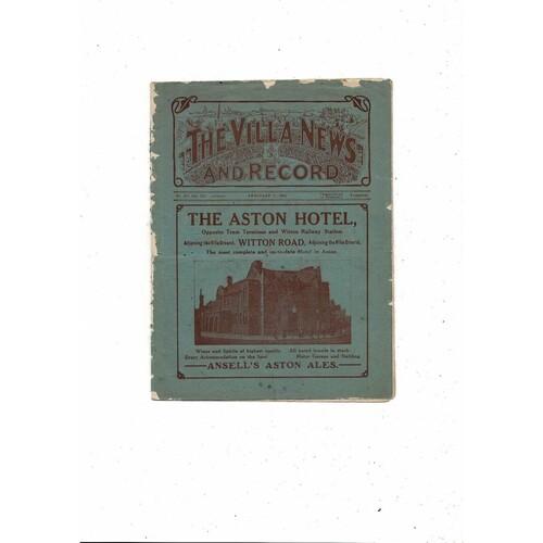 1921/22 Aston Villa v Sunderland Football Programme