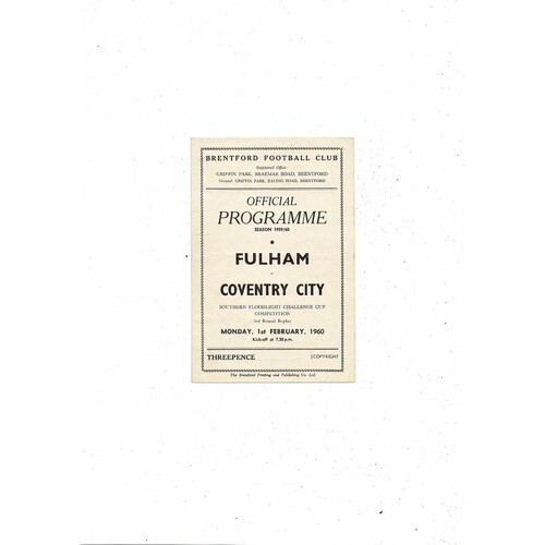 1959/60 Fulham v Coventry City Southern Floodlight Cup Replay Football Programme @ Brentford