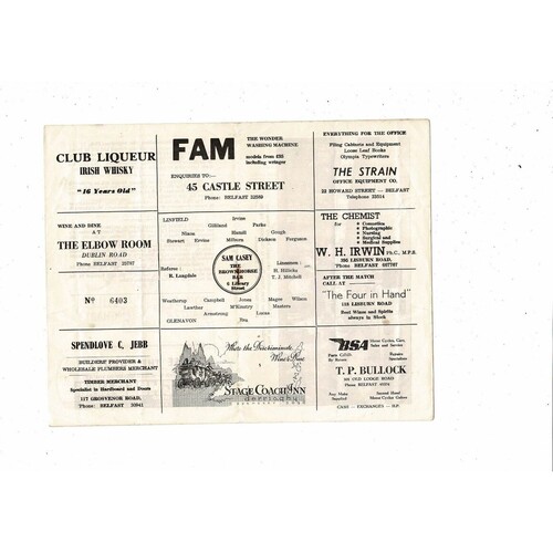 1959/60 Linfield v Glenavon Irish League Football Programme