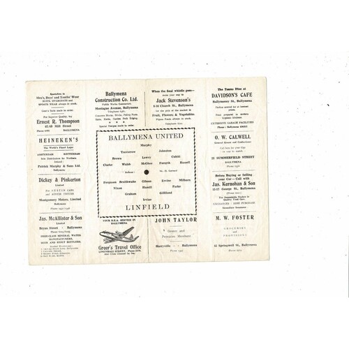 1958/59 Ballymena United v Linfield Irish League Football Programme
