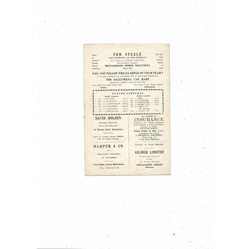 1958/59 Ballymena United v Linfield Irish League Football Programme