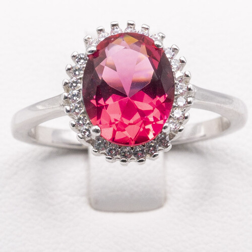 Halo Border Set Tourmaline on Silver and Rhodium