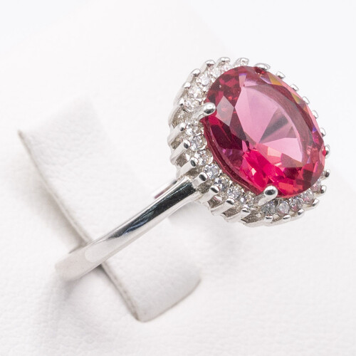 Halo Border Set Tourmaline on Silver and Rhodium